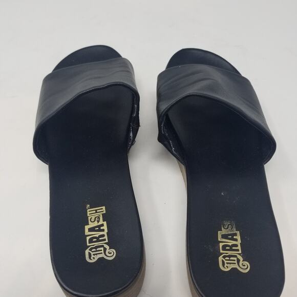 Brash Black Platform Slides Low Heel Sandals Slip On Comfortable Women's Size 9 - Picture 8 of 8